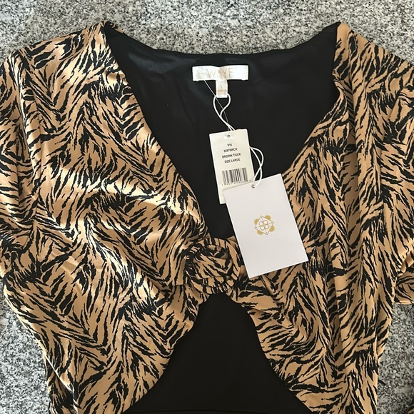 WAYF | Cutout Ruched Midaxi Brown Tiger Sheath Dress - Picture 2 of 7